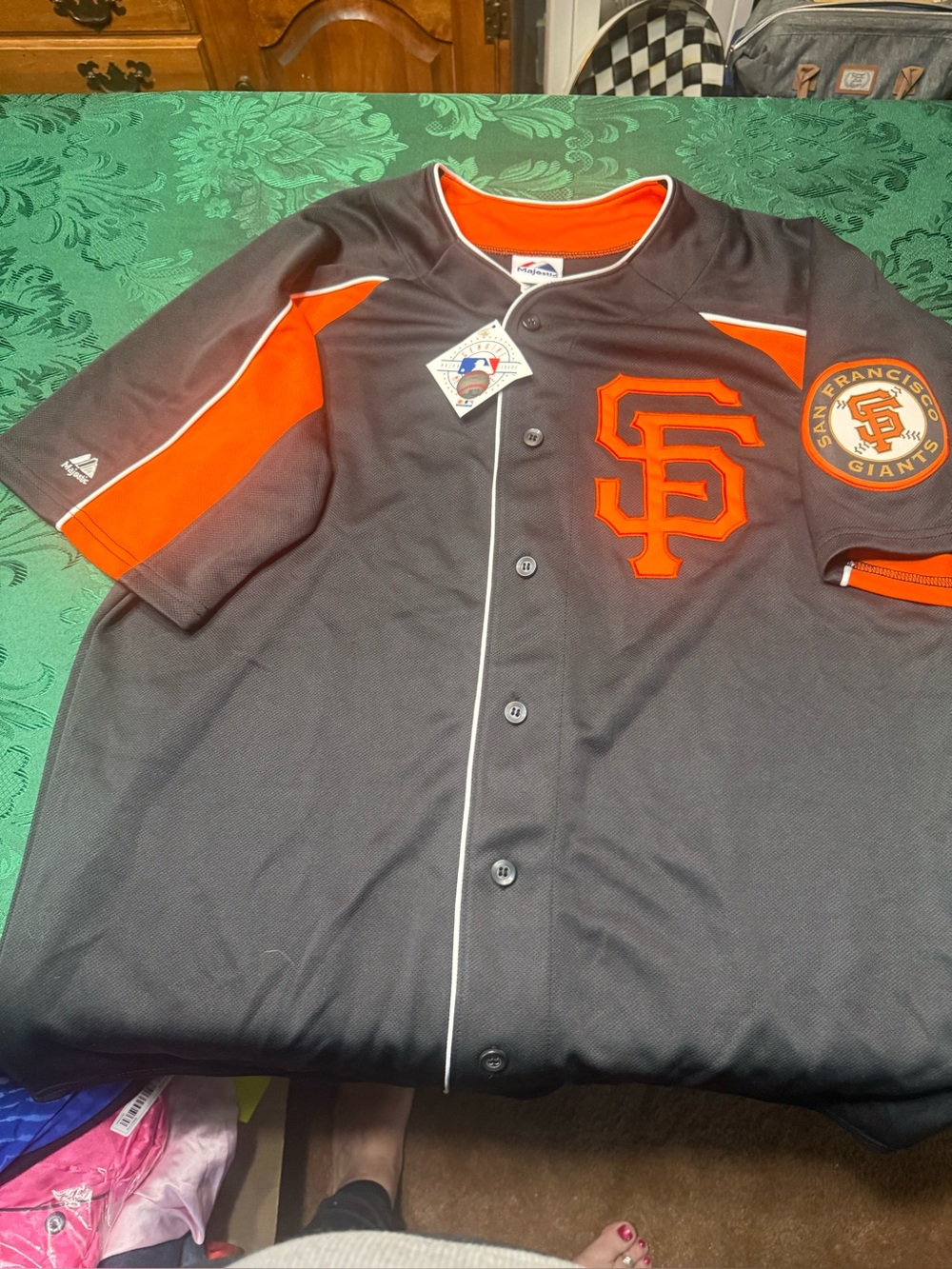 San Francisco Giants Black & Orange Button-Up Jersey  embroidered patch sleeve